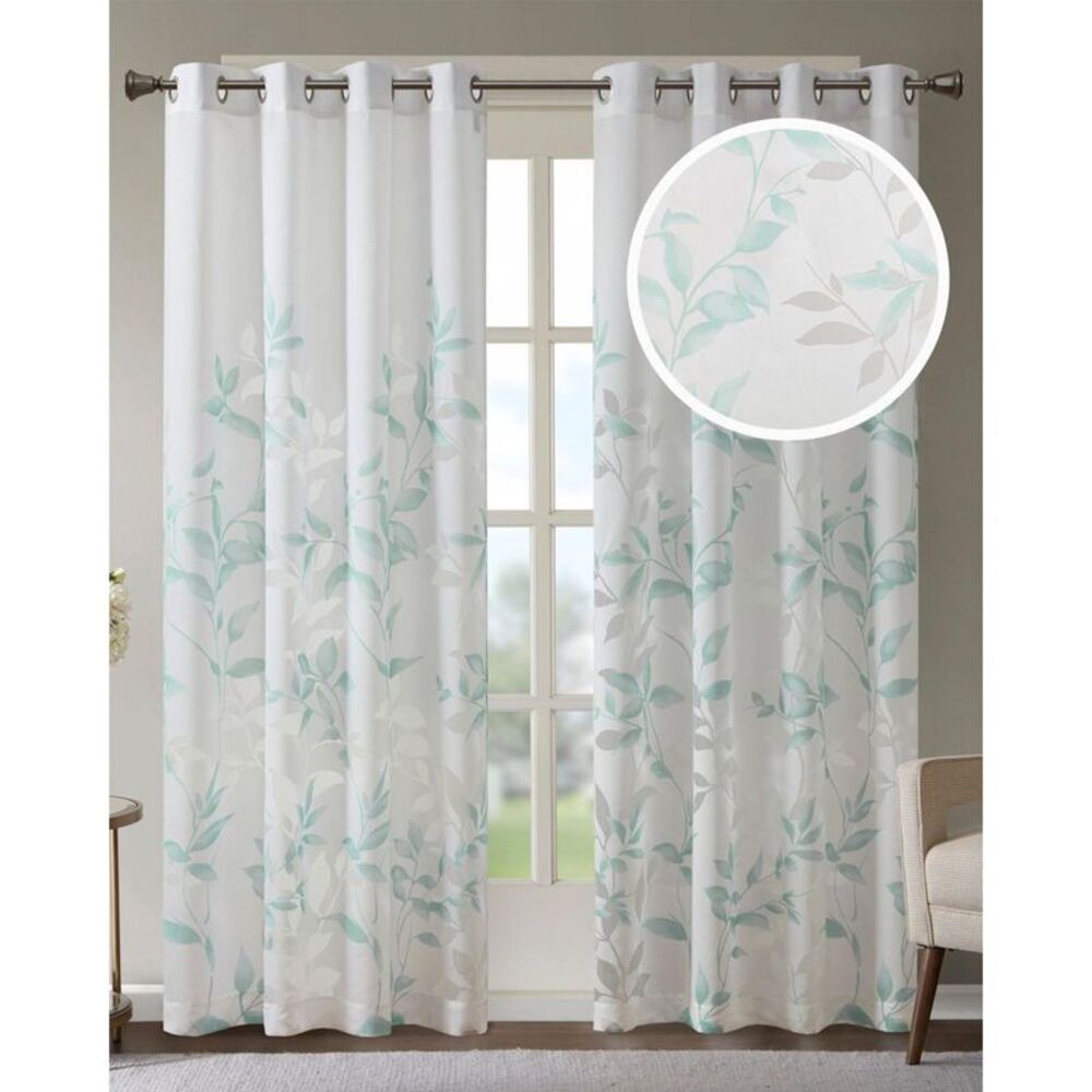 Botanical Print Burnout Design Curtain Panel, Ligheweight Sheer Fabric Silv